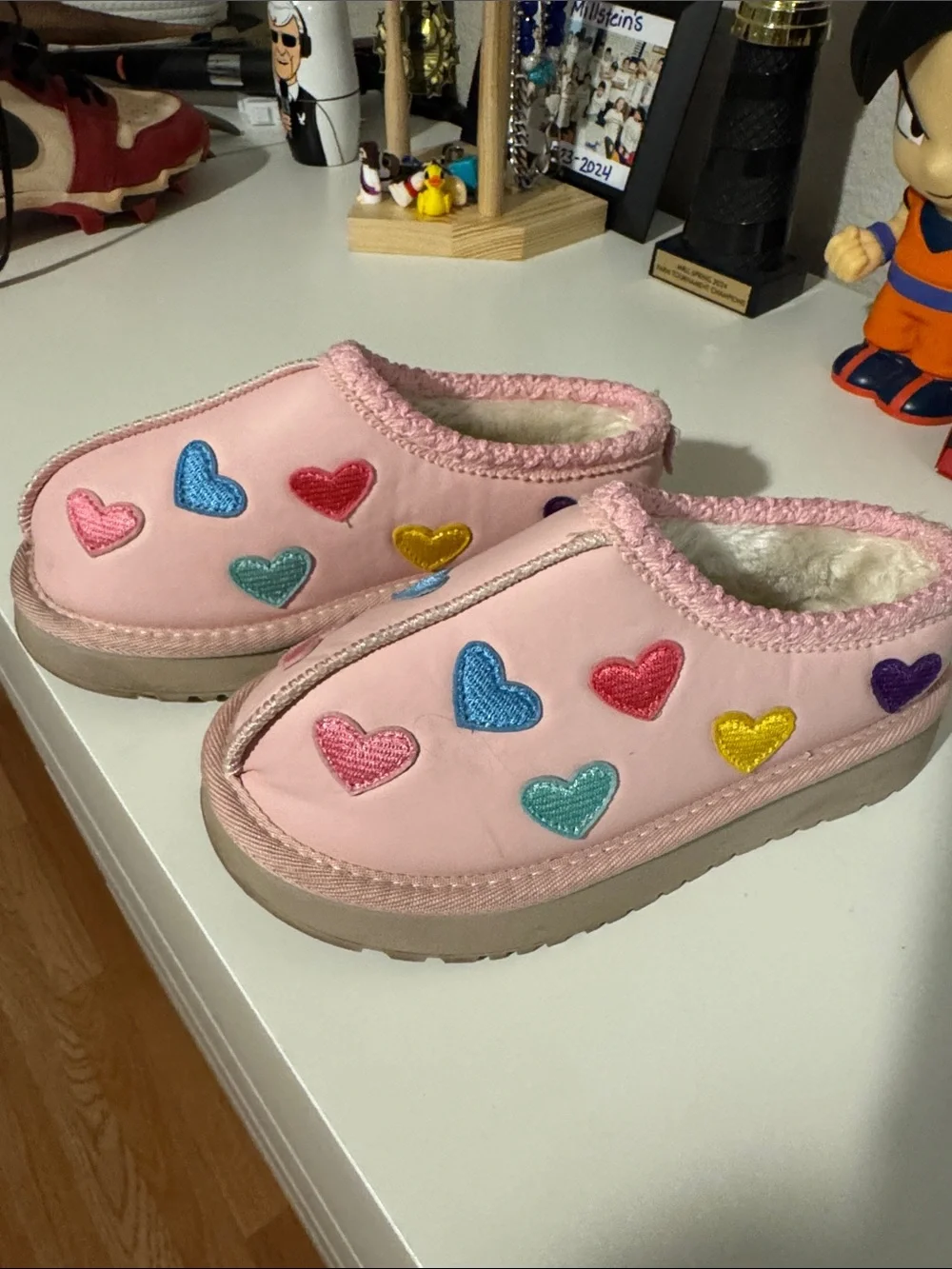 Lola + The Boys Pink Heart-Embroidered Kids Slippers